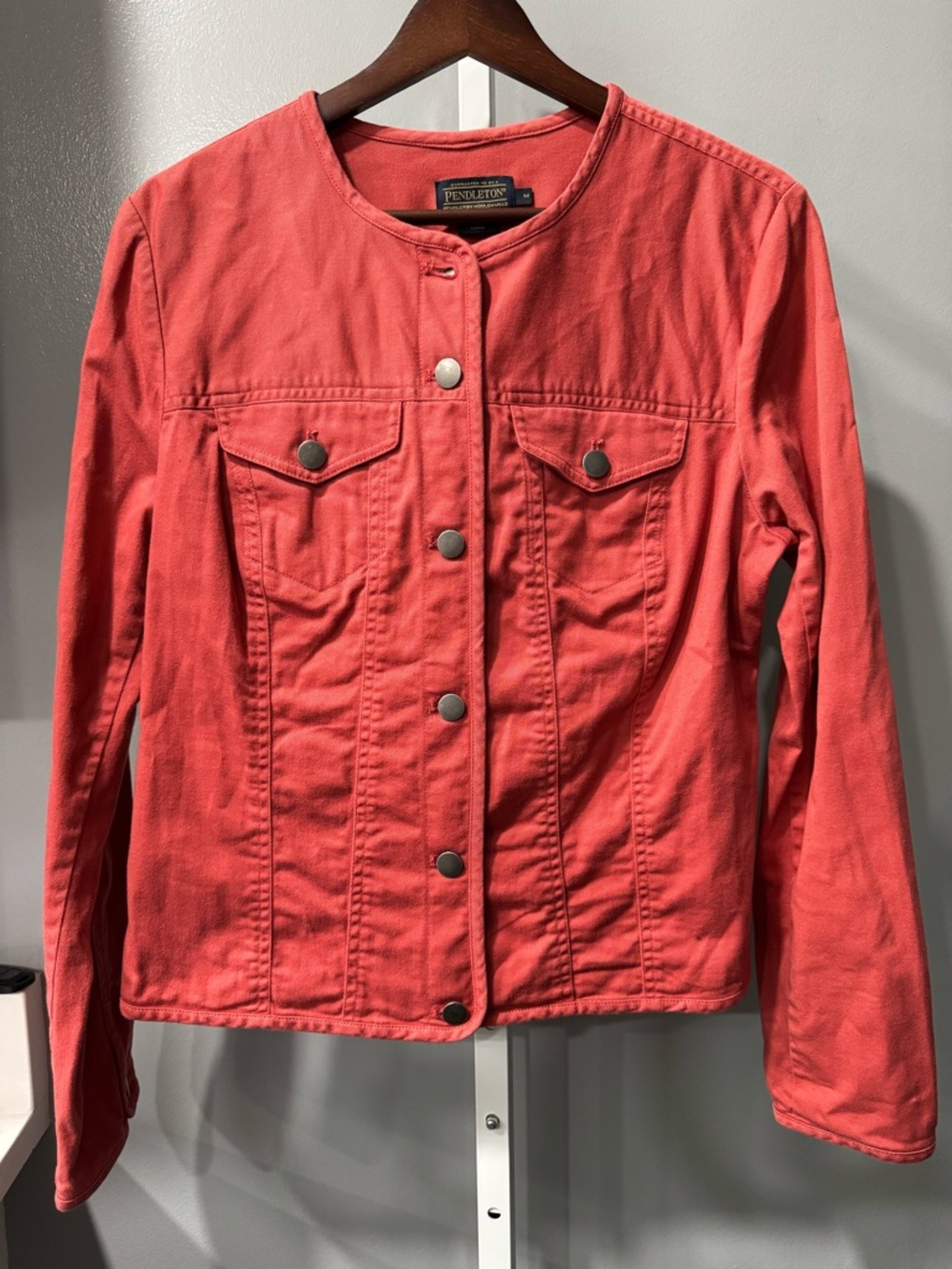 Pendleton Coral Red Cropped Jacket Medium Snap Front Stretch